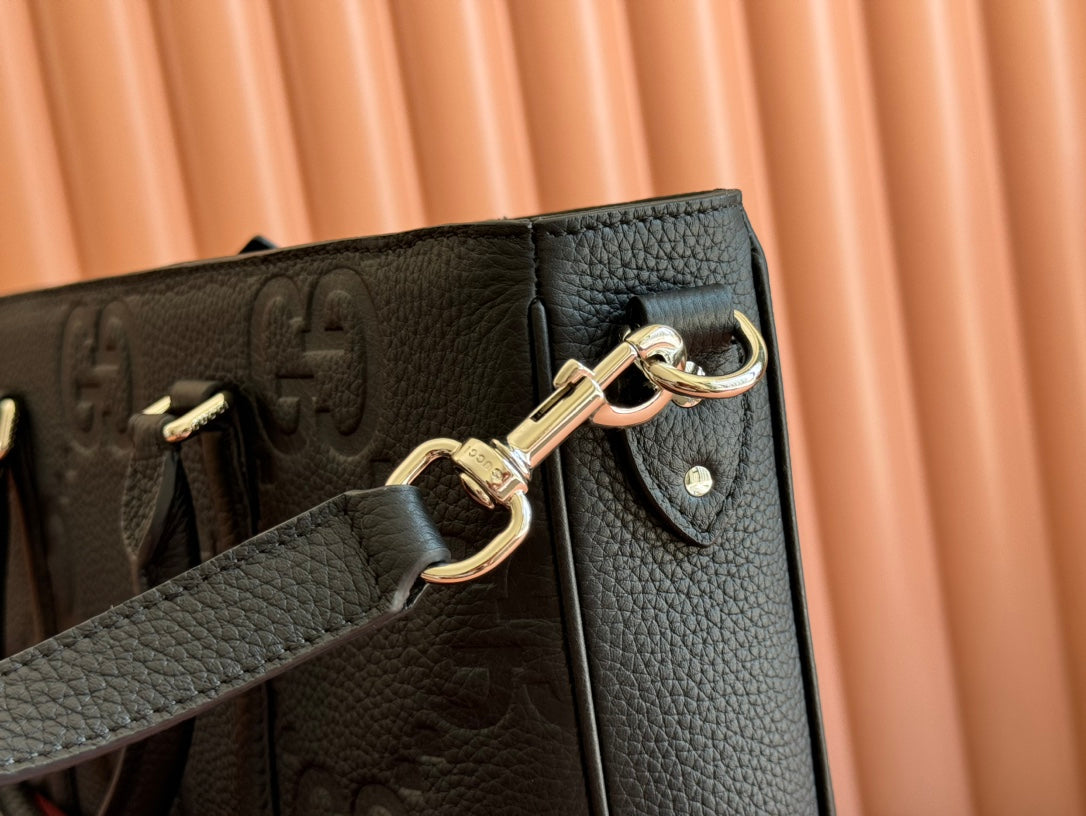 Gucci Super Medium Tote Bag 42 in Black Embossed Calfskin Gold Hardware