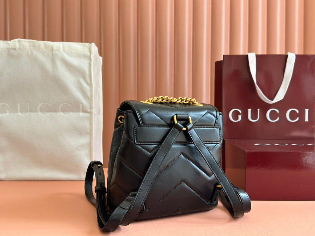 Gucci Marmont Backpack 20 in Black Calfskin Gold Hardware