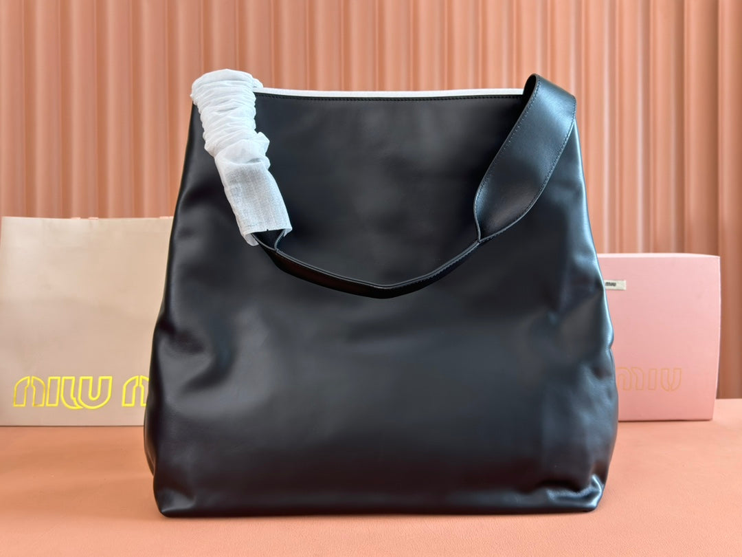 Large Hobo Tote Bag 46 in Black Calfskin