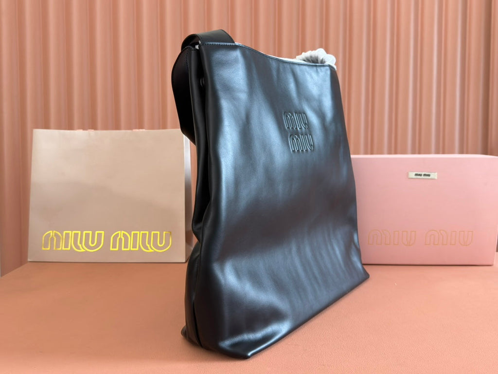 Large Hobo Tote Bag 46 in Black Calfskin