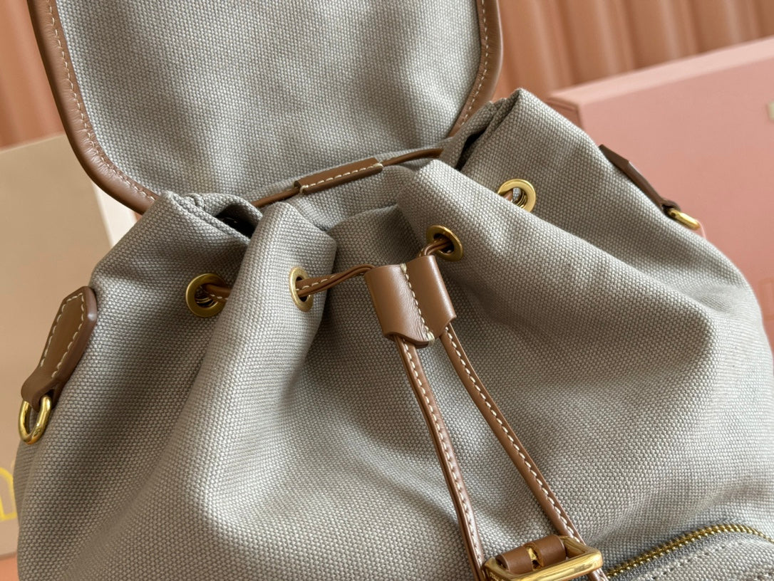 Medium Backpack 29.5 in Grey Canvas Brown Calfskin