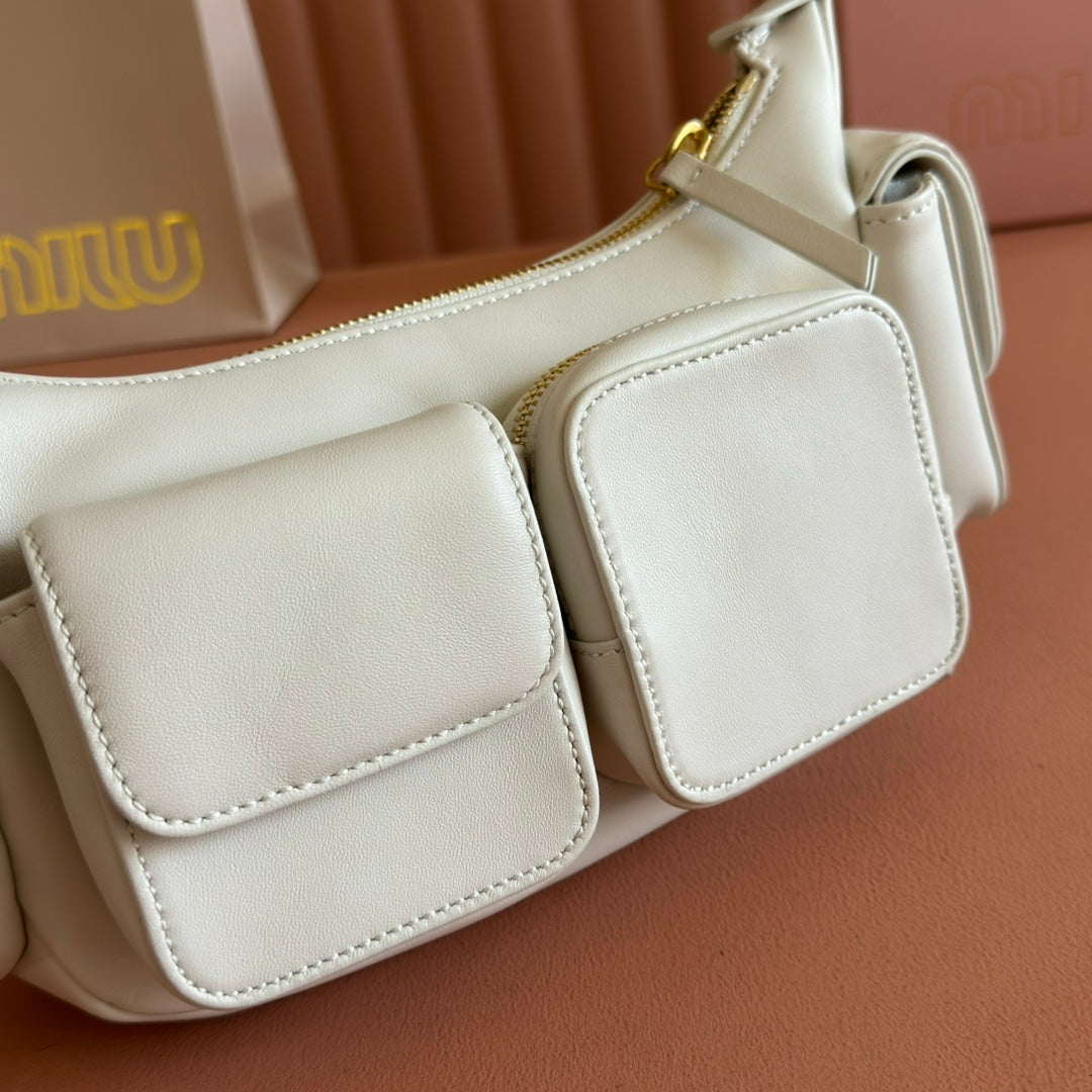 Pocket Handbag 21 in White Calfskin