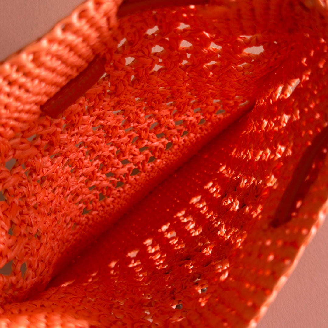 Miu Miu 26S Wander Bucket Bag 23 in Orange Raffia with Leather Trim