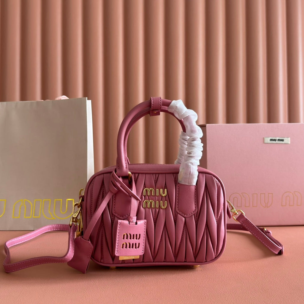 Miu Miu 26S Arcadie Matelasse Bag 19 in Dusty Rose Pink Calfskin Gold Hardware