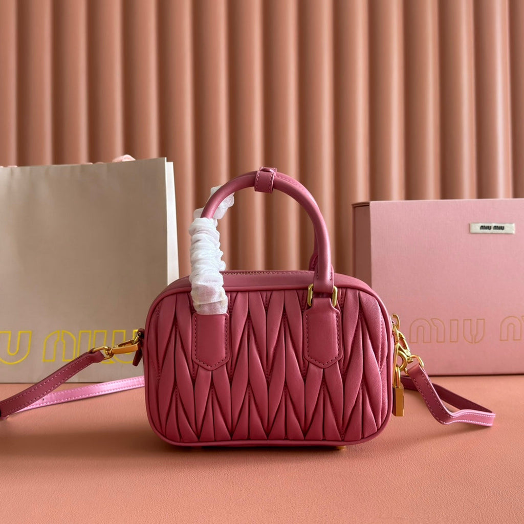 Miu Miu 26S Arcadie Matelasse Bag 19 in Dusty Rose Pink Calfskin Gold Hardware