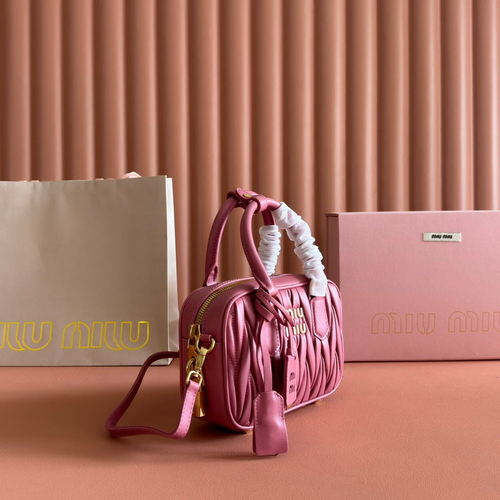 Miu Miu 26S Arcadie Matelasse Bag 19 in Dusty Rose Pink Calfskin Gold Hardware