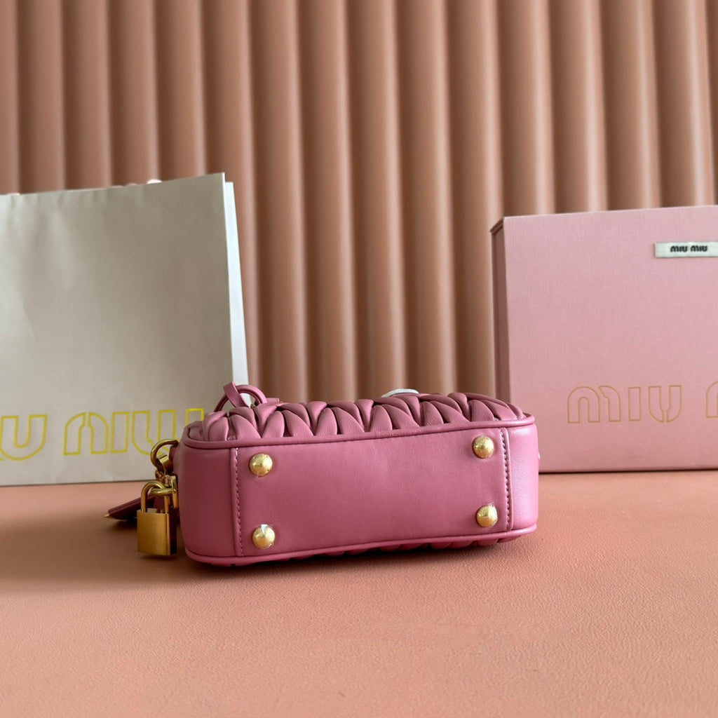 Miu Miu 26S Arcadie Matelasse Bag 19 in Dusty Rose Pink Calfskin Gold Hardware