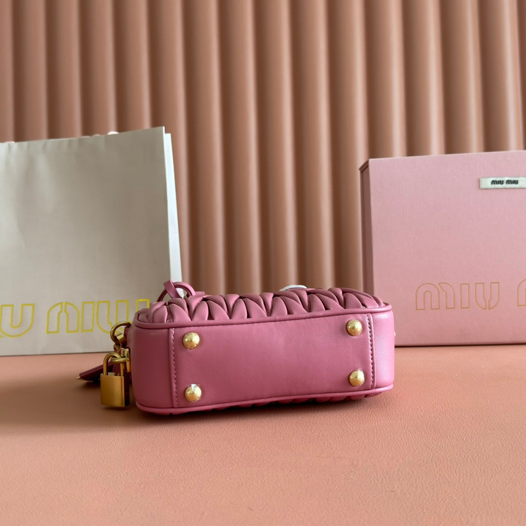 Miu Miu 26S Arcadie Matelasse Bag 19 in Dusty Rose Pink Calfskin Gold Hardware