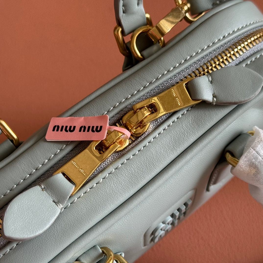 Miu Miu 26S Arcadie Bag 19 in Sage Gray Calfskin Gold Hardware