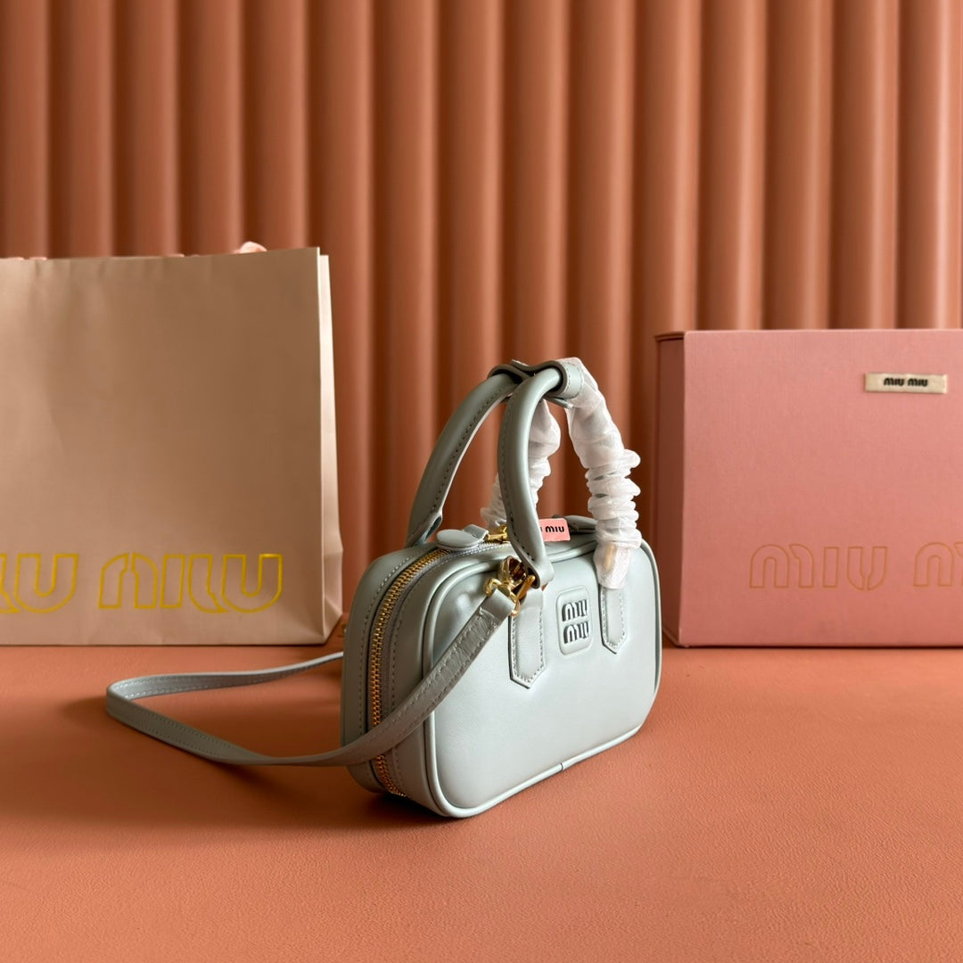 Miu Miu 26S Arcadie Bag 19 in Sage Gray Calfskin Gold Hardware