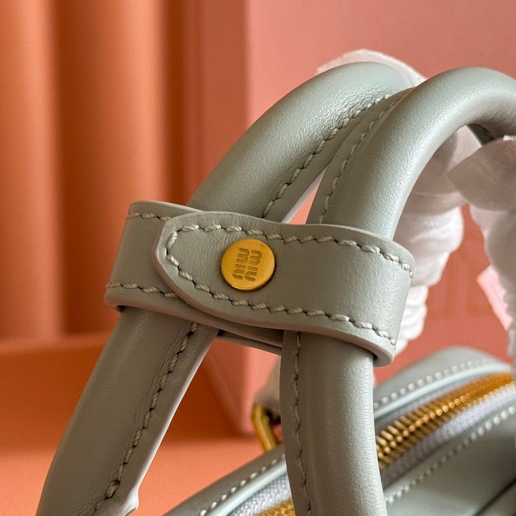 Miu Miu 26S Arcadie Bag 19 in Sage Gray Calfskin Gold Hardware