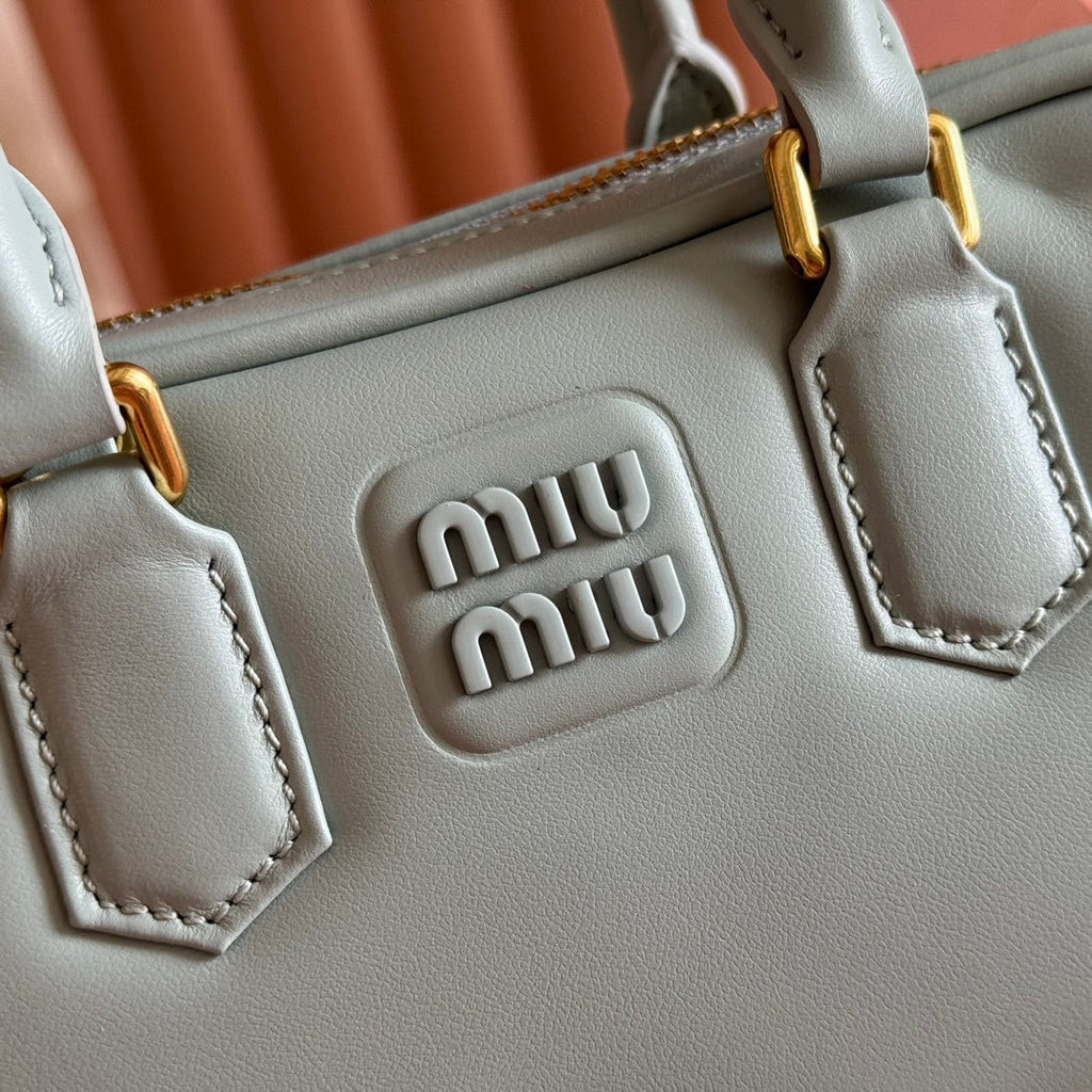 Miu Miu 26S Arcadie Bag 19 in Sage Gray Calfskin Gold Hardware