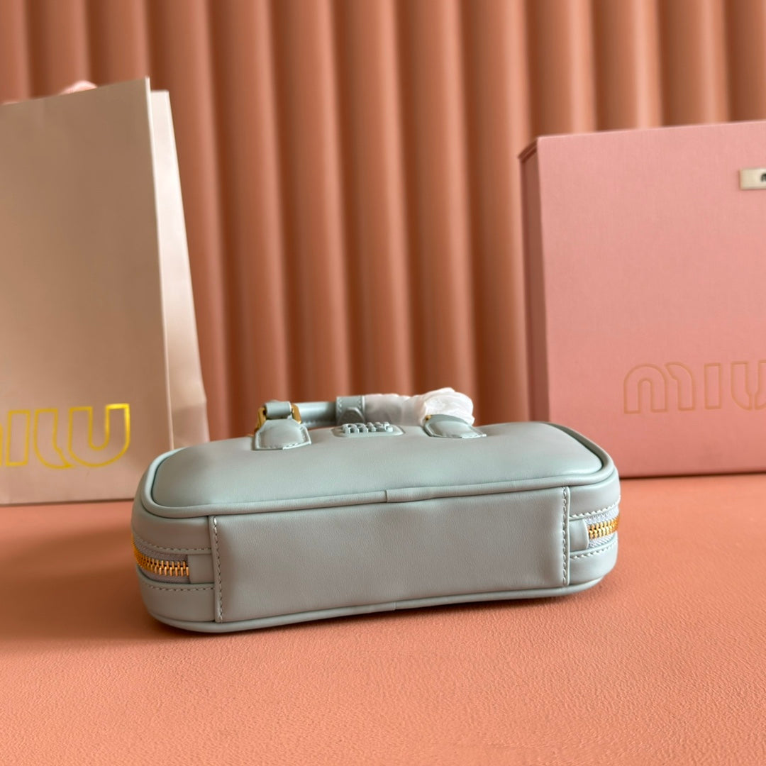 Miu Miu 26S Arcadie Bag 19 in Sage Gray Calfskin Gold Hardware