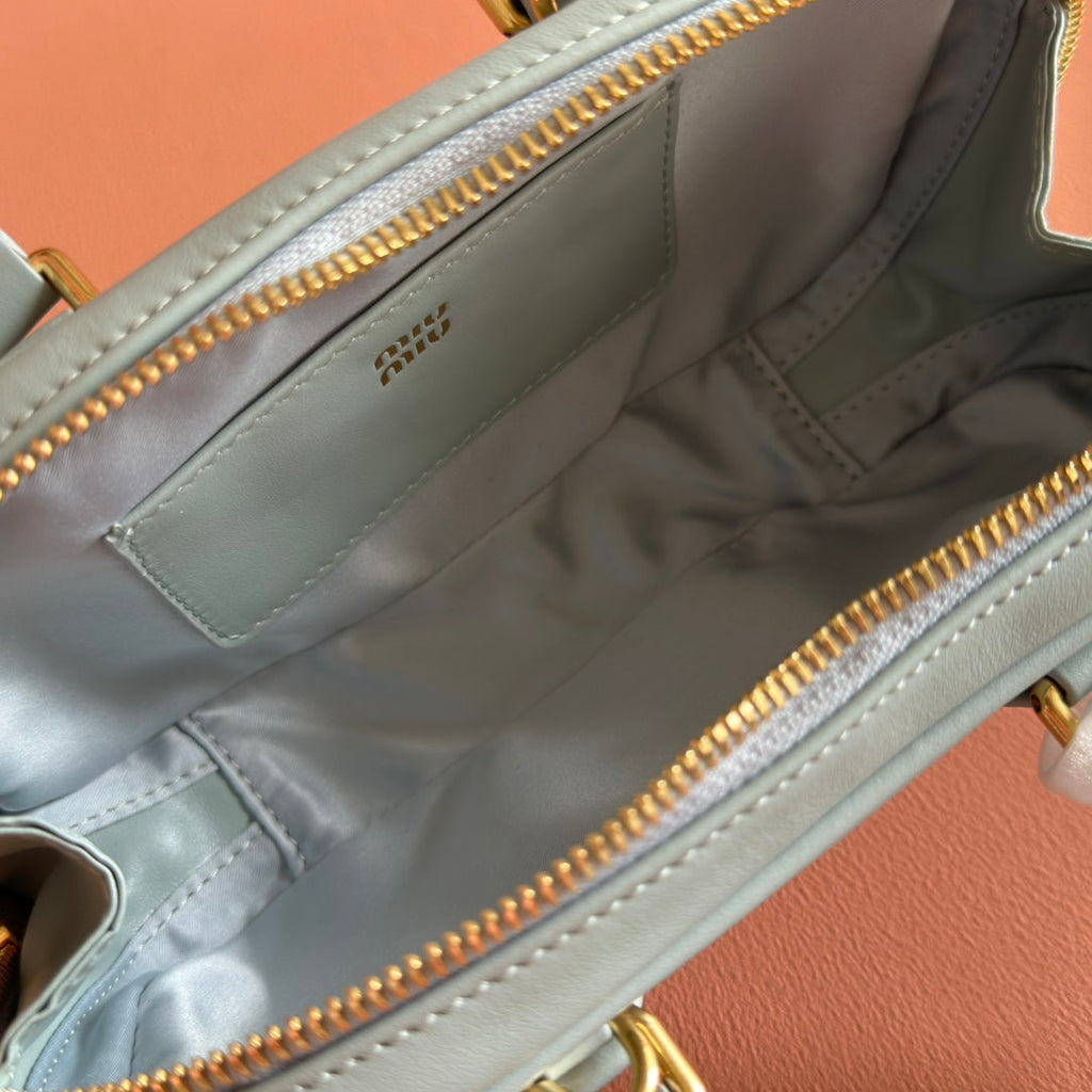 Miu Miu 26S Arcadie Bag 19 in Sage Gray Calfskin Gold Hardware