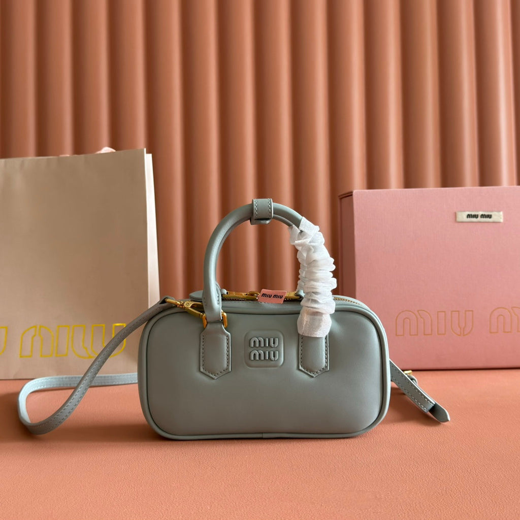 Miu Miu 26S Arcadie Bag 19 in Sage Gray Calfskin Gold Hardware