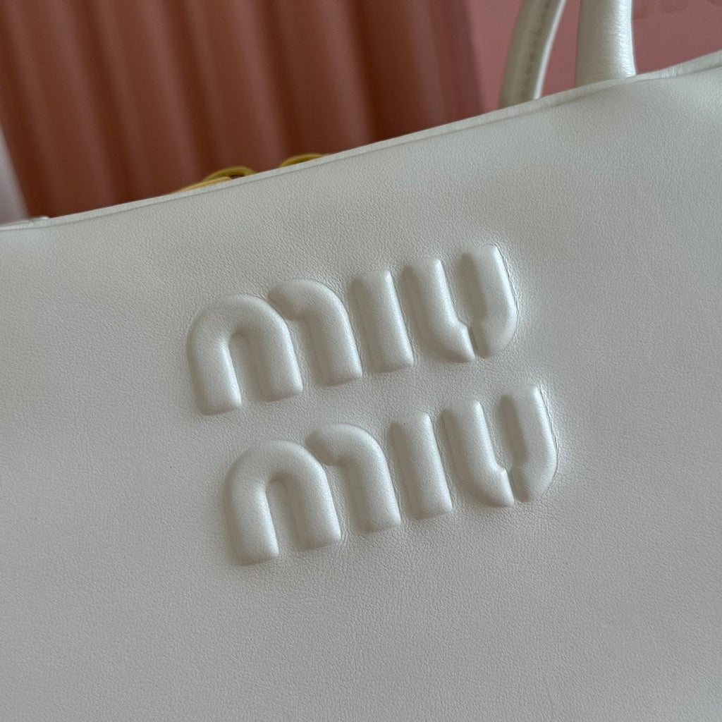 Miu Miu 26S Beau Top Handle Bag 29 in White Calfskin Gold Hardware