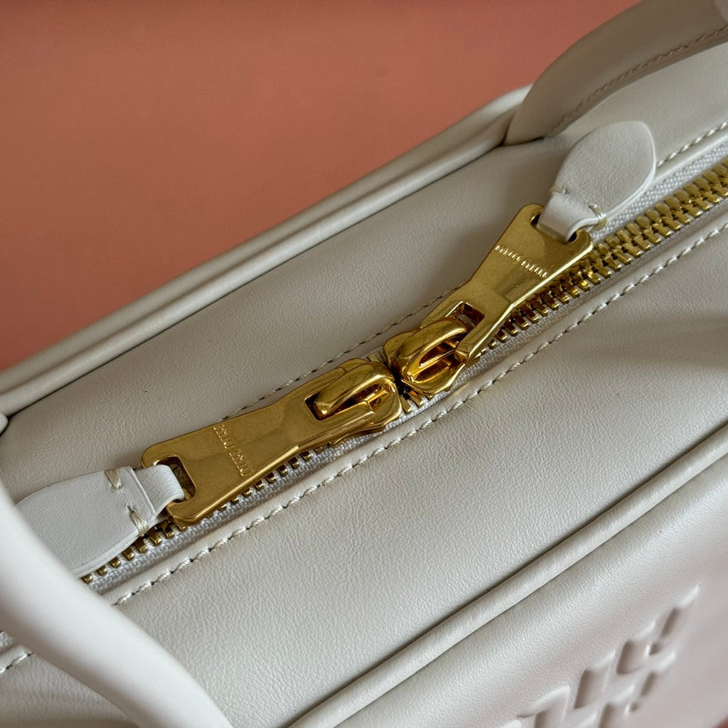 Miu Miu 26S Beau Top Handle Bag 29 in White Calfskin Gold Hardware
