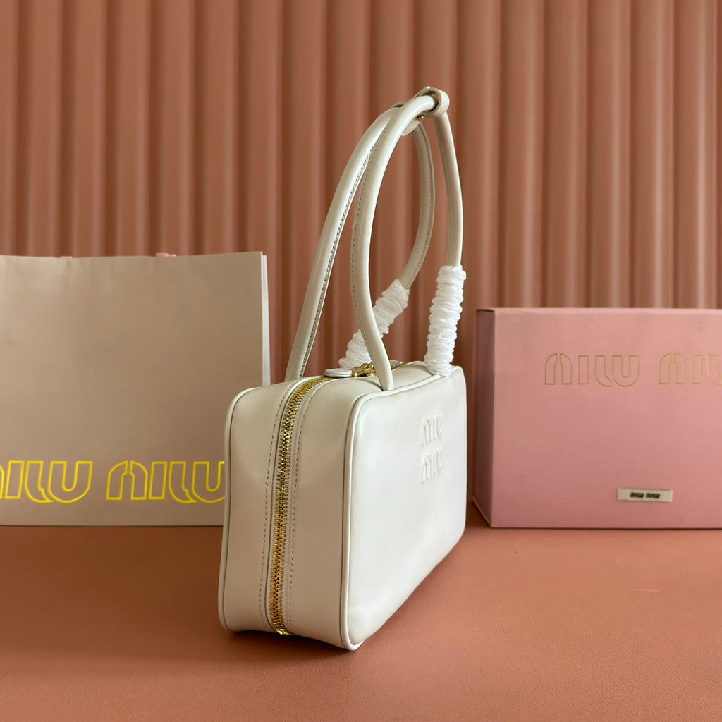 Miu Miu 26S Beau Top Handle Bag 29 in White Calfskin Gold Hardware