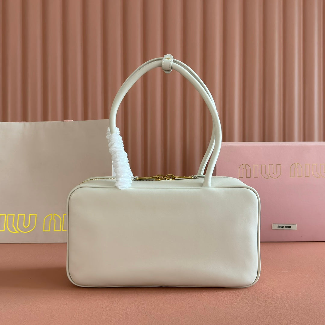 Miu Miu 26S Beau Top Handle Bag 29 in White Calfskin Gold Hardware