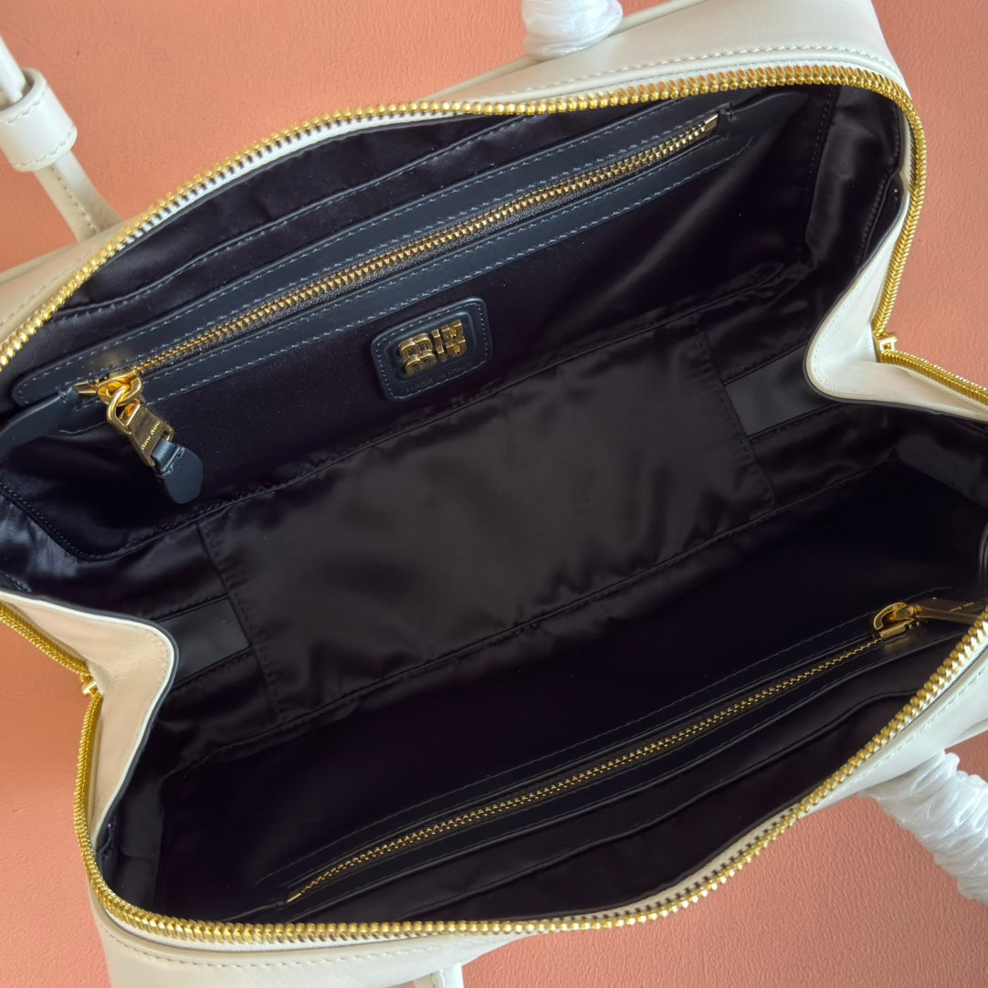 Miu Miu 26S Beau Top Handle Bag 29 in White Calfskin Gold Hardware