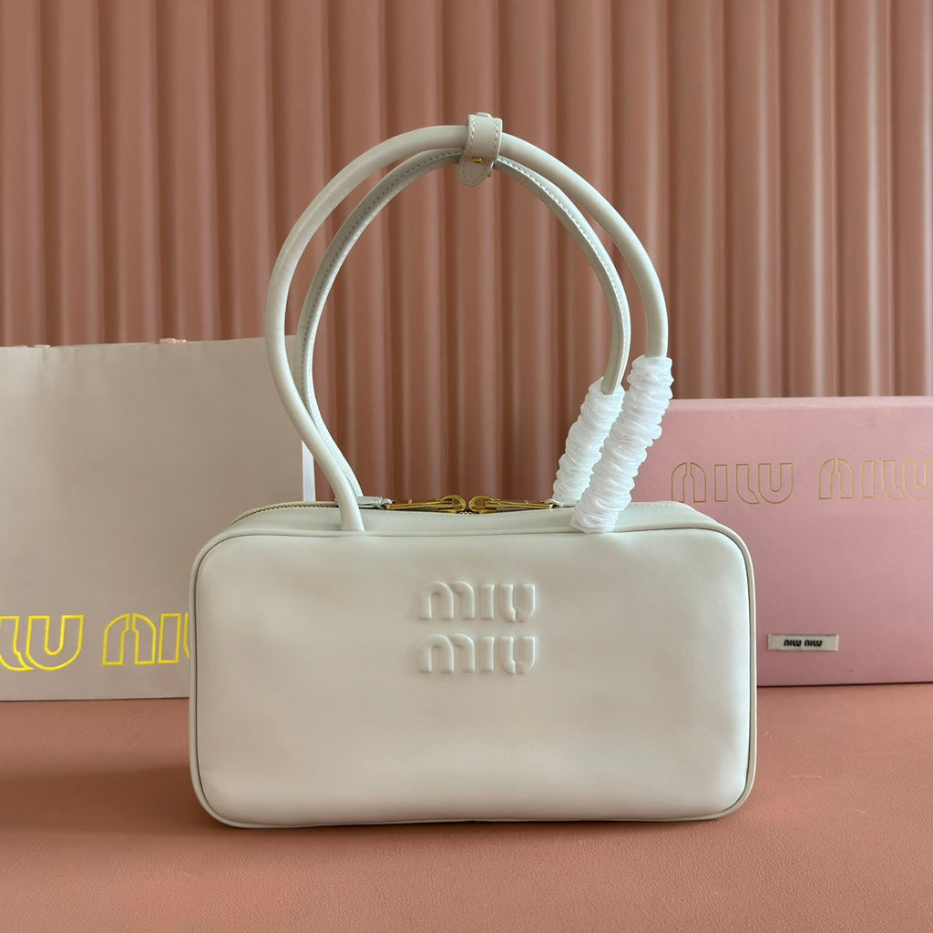 Miu Miu 26S Beau Top Handle Bag 29 in White Calfskin Gold Hardware
