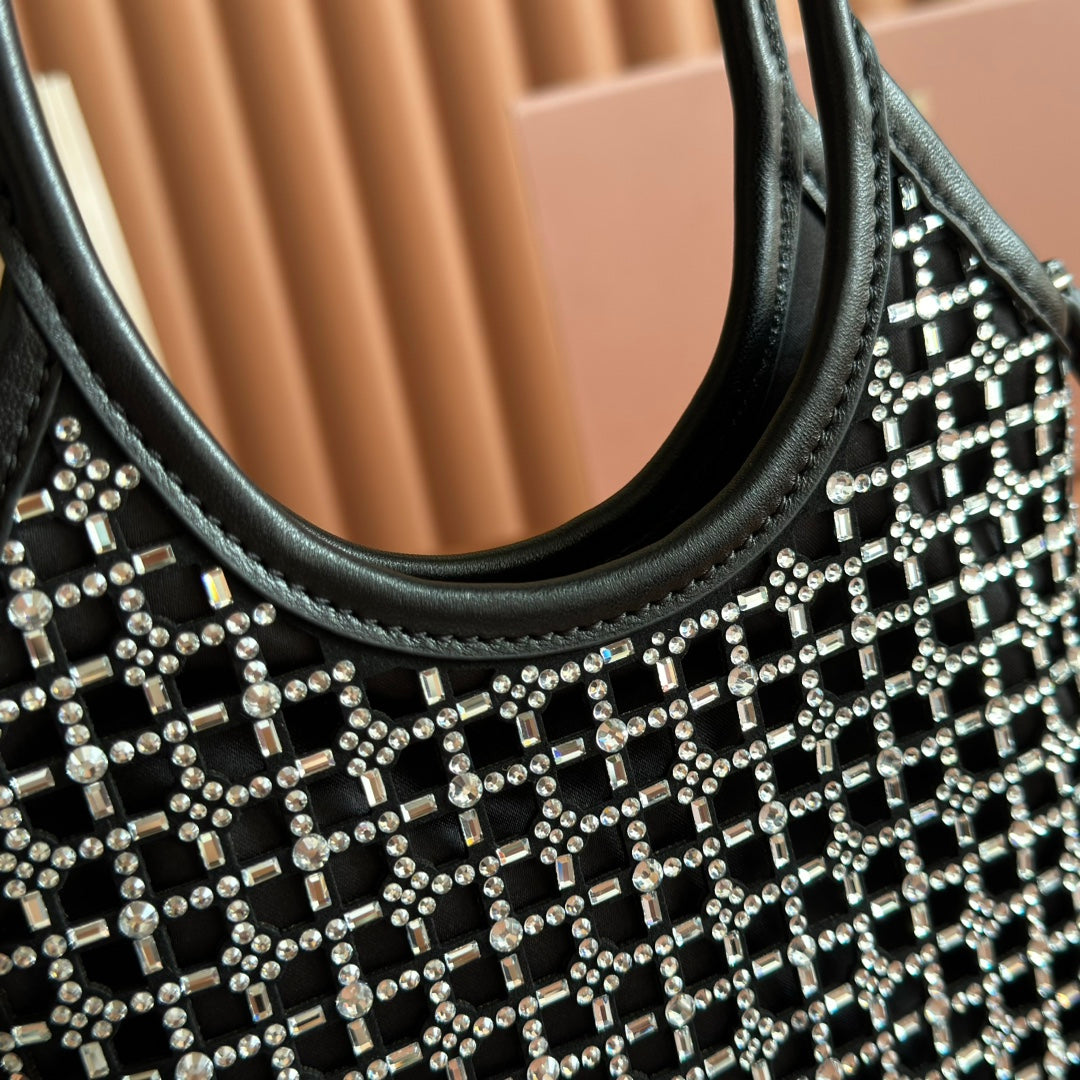 Miu Miu 26S Crystal Tote 24 Bag in Black Calfskin