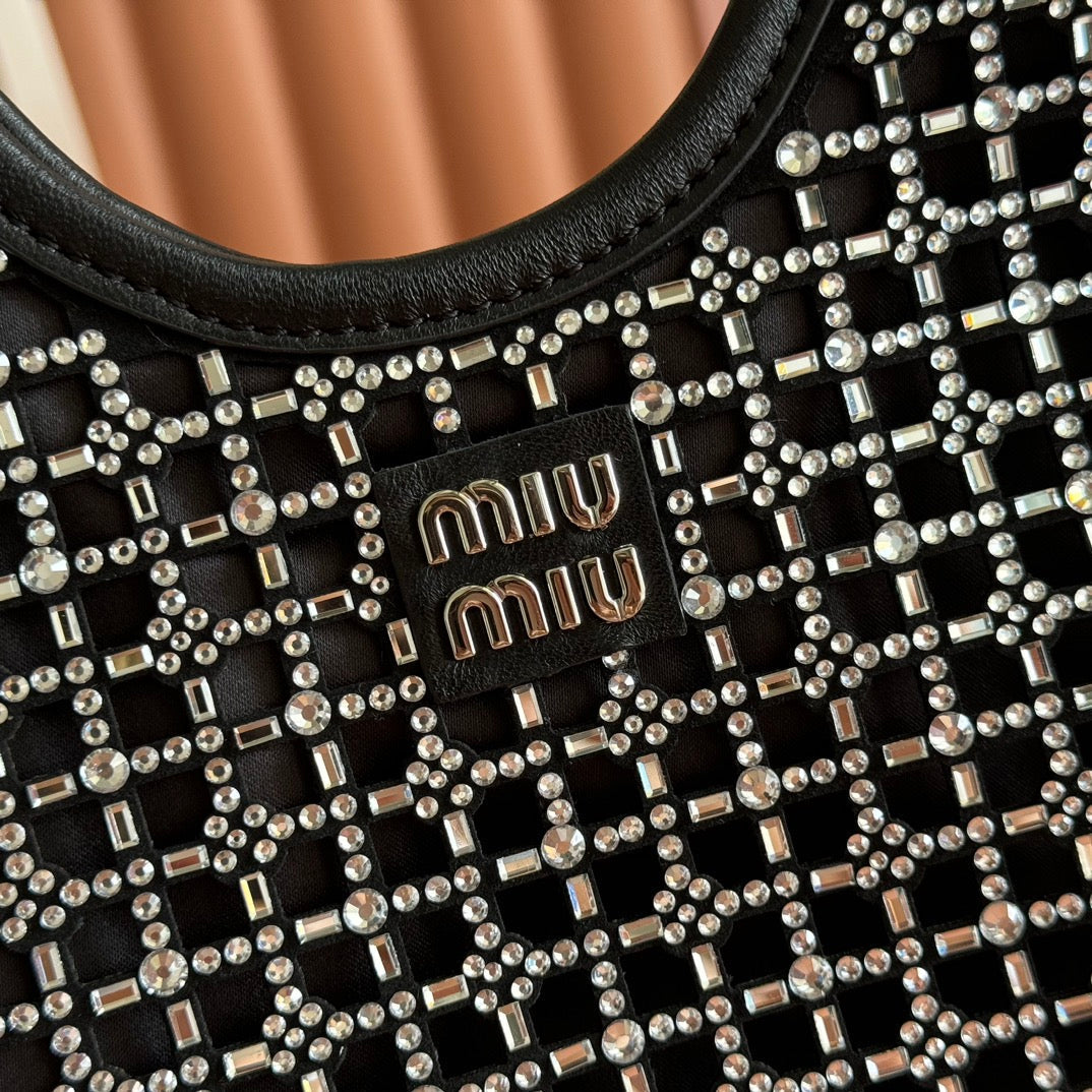 Miu Miu 26S Crystal Tote 24 Bag in Black Calfskin