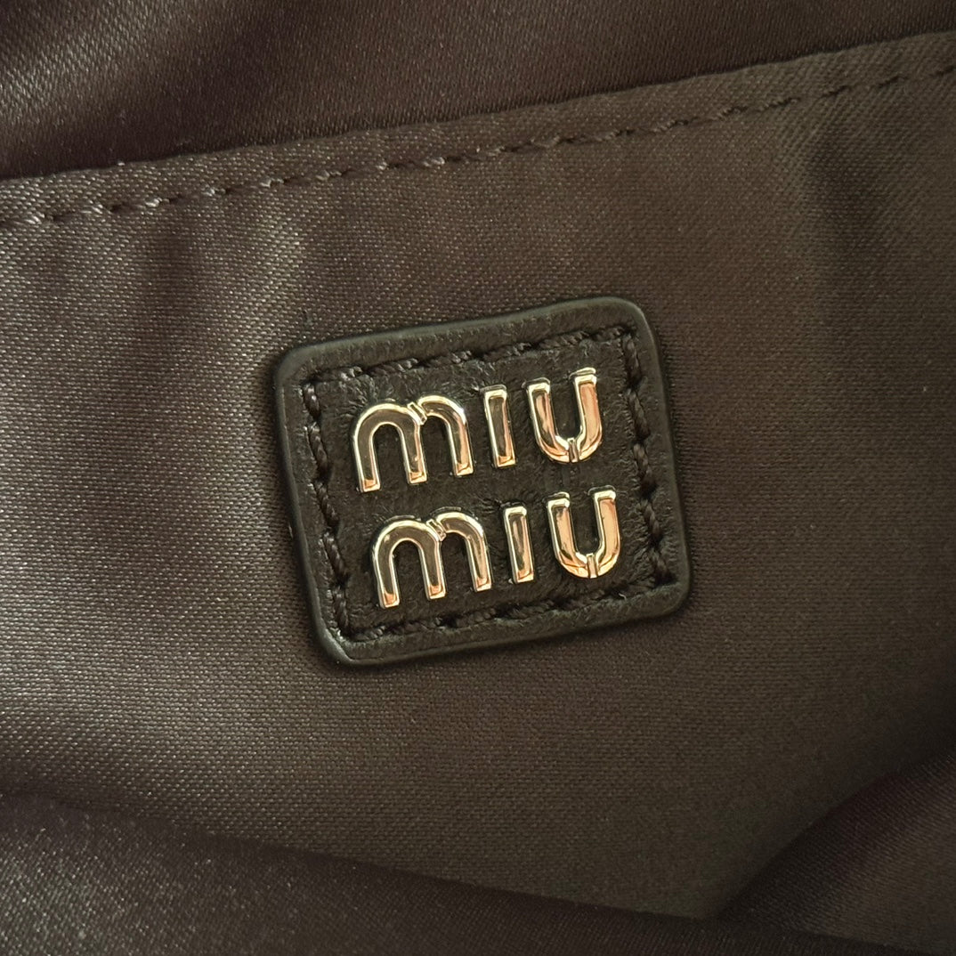 Miu Miu 26S Crystal Tote 24 Bag in Black Calfskin