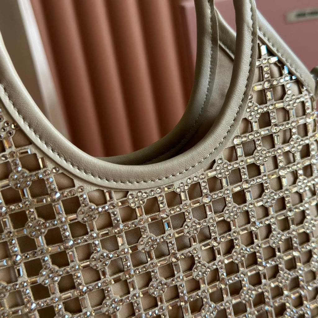 Miu Miu 26S Crystal Tote 24 Bag in Dark Beige Calfskin