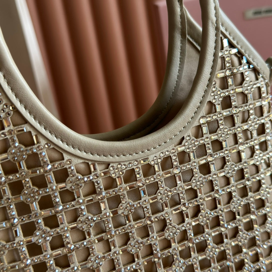 Miu Miu 26S Crystal Tote 24 Bag in Dark Beige Calfskin