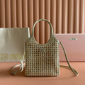 Miu Miu 26S Crystal Tote 24 Bag in Dark Beige Calfskin