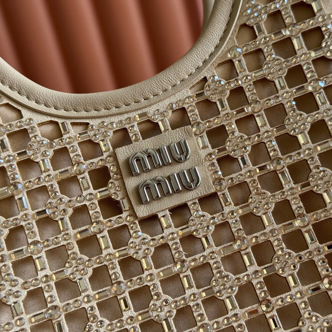 Miu Miu 26S Crystal Tote 24 Bag in Dark Beige Calfskin