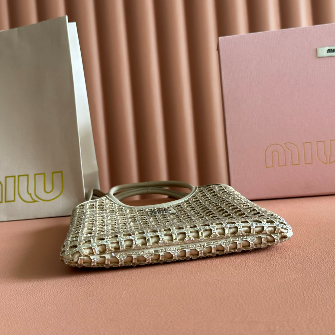 Miu Miu 26S Crystal Tote 24 Bag in Dark Beige Calfskin