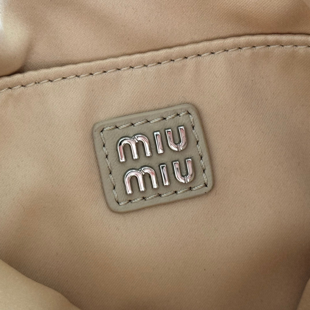 Miu Miu 26S Crystal Tote 24 Bag in Dark Beige Calfskin