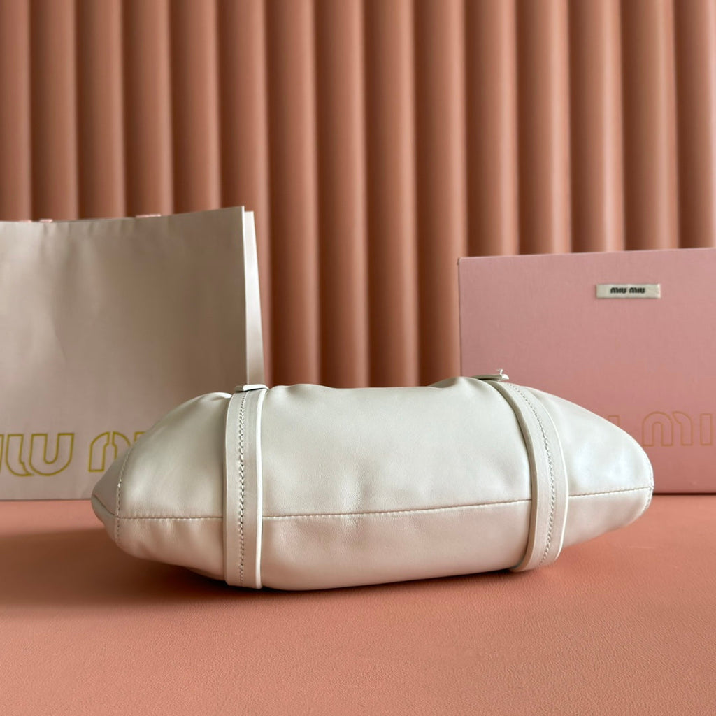 Miu Miu 26S Joie Hand Bag 32 in White Shiny Lambskin Gold Hardware