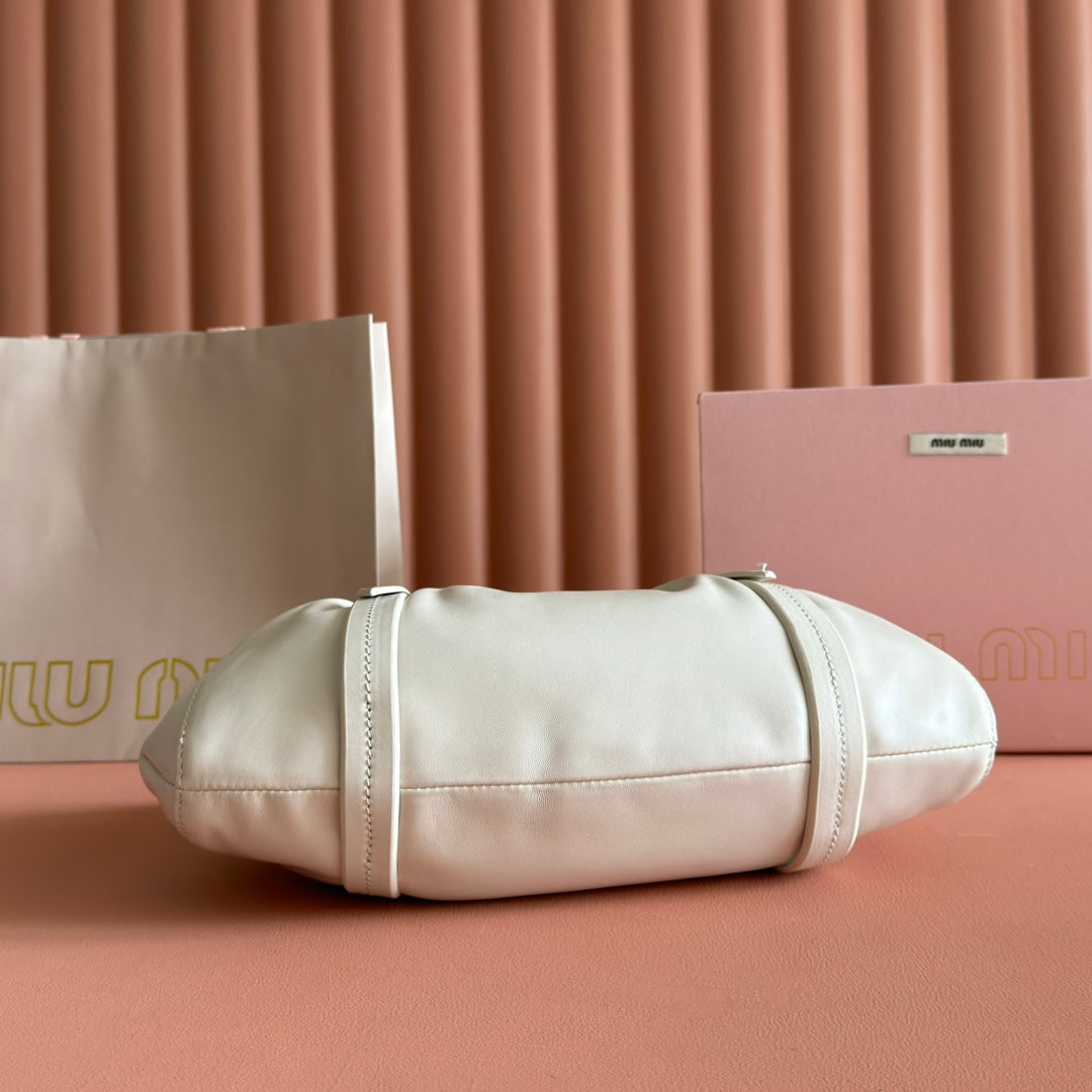 Miu Miu 26S Joie Hand Bag 32 in White Shiny Lambskin Gold Hardware