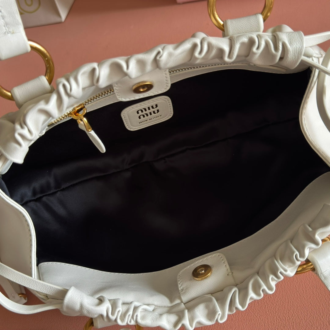 Miu Miu 26S Joie Hand Bag 32 in White Shiny Lambskin Gold Hardware
