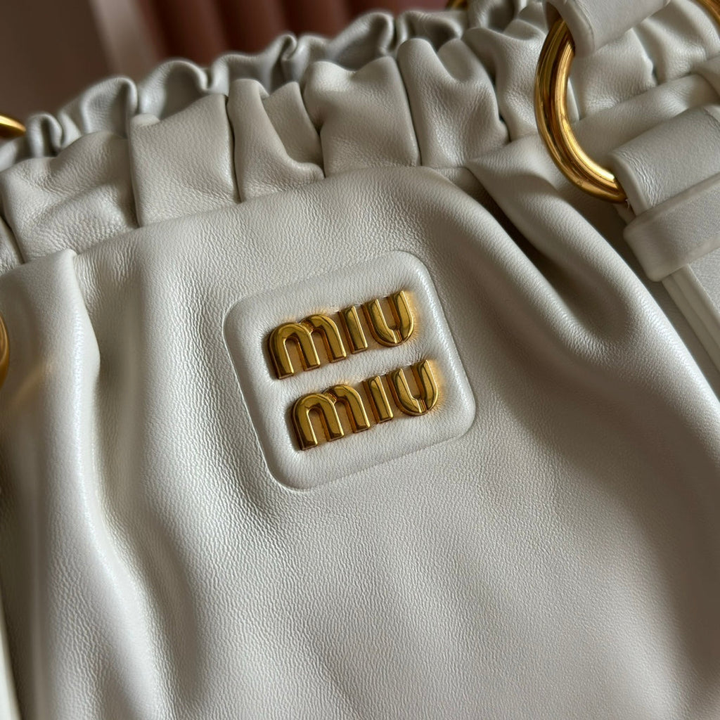 Miu Miu 26S Joie Hand Bag 32 in White Shiny Lambskin Gold Hardware