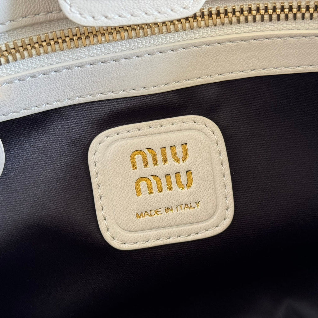 Miu Miu 26S Joie Hand Bag 32 in White Shiny Lambskin Gold Hardware