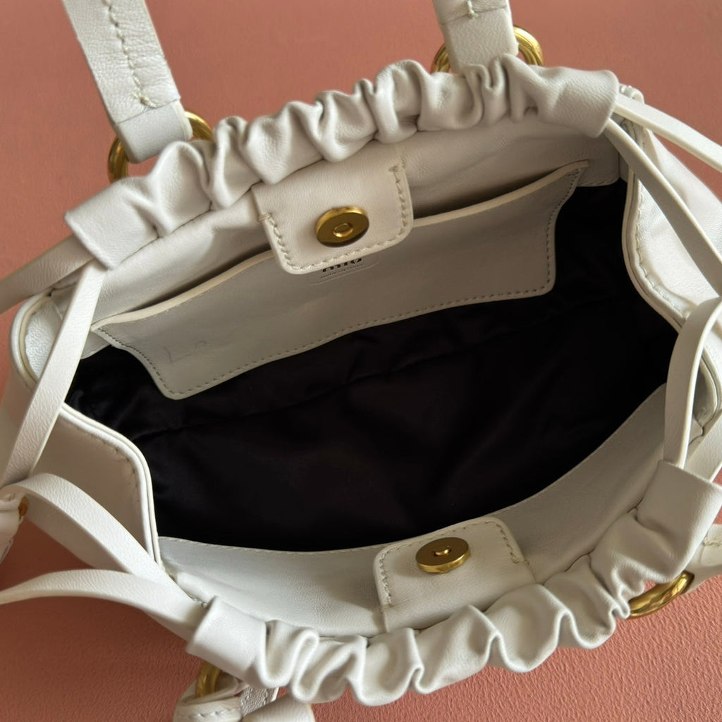 Miu Miu 26S Joie Hand Bag 22 in White Shiny Lambskin Gold Hardware