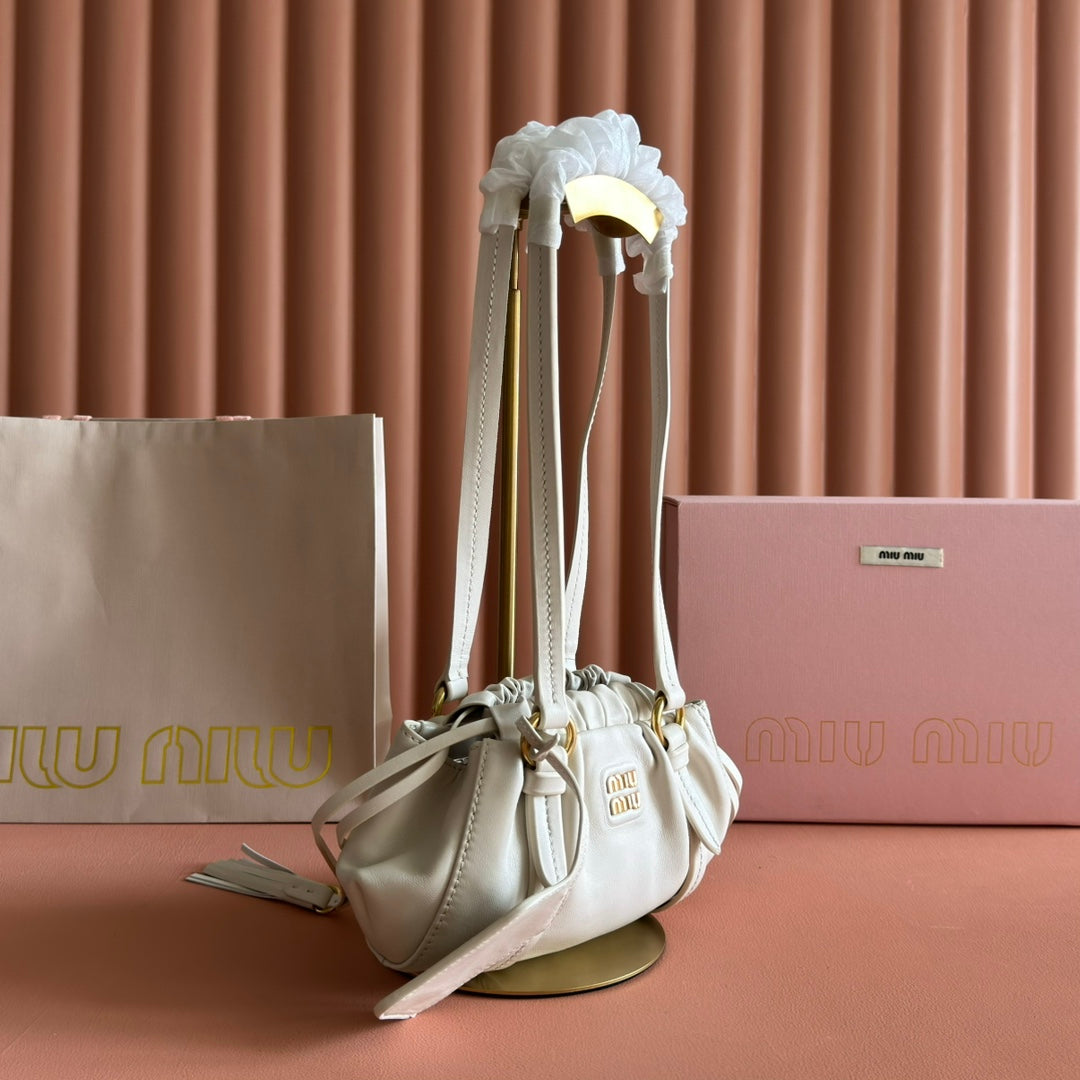 Miu Miu 26S Joie Hand Bag 22 in White Shiny Lambskin Gold Hardware