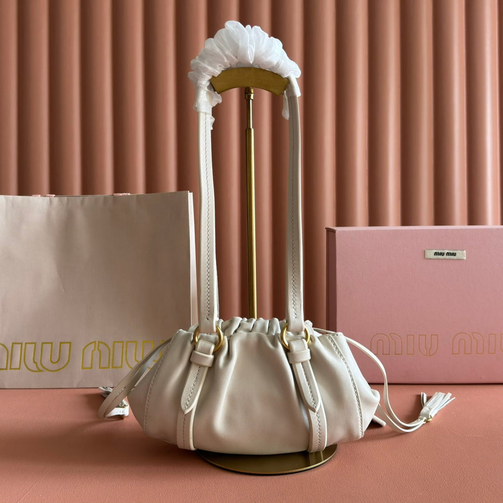 Miu Miu 26S Joie Hand Bag 22 in White Shiny Lambskin Gold Hardware