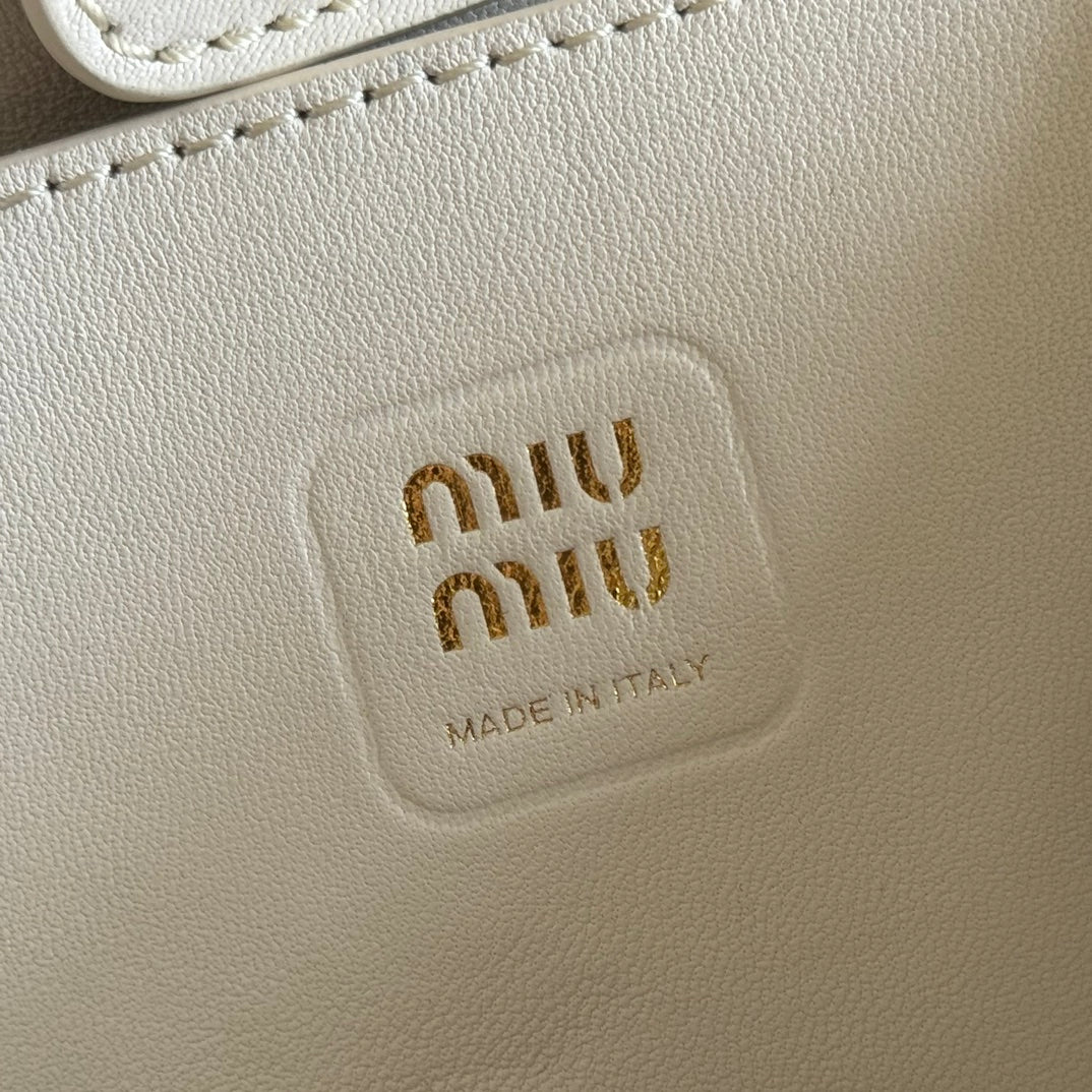 Miu Miu 26S Joie Hand Bag 22 in White Shiny Lambskin Gold Hardware