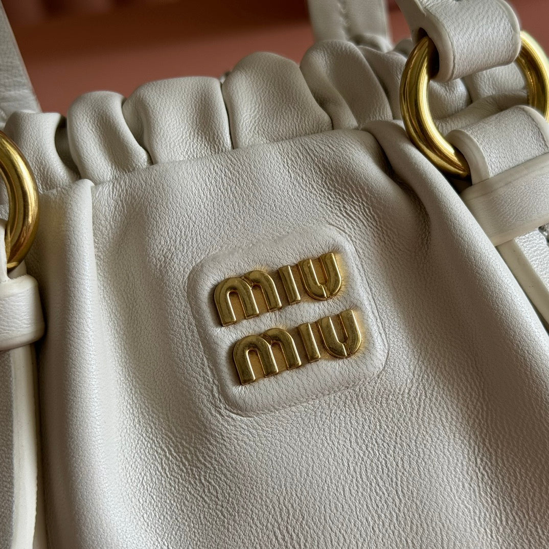 Miu Miu 26S Joie Hand Bag 22 in White Shiny Lambskin Gold Hardware