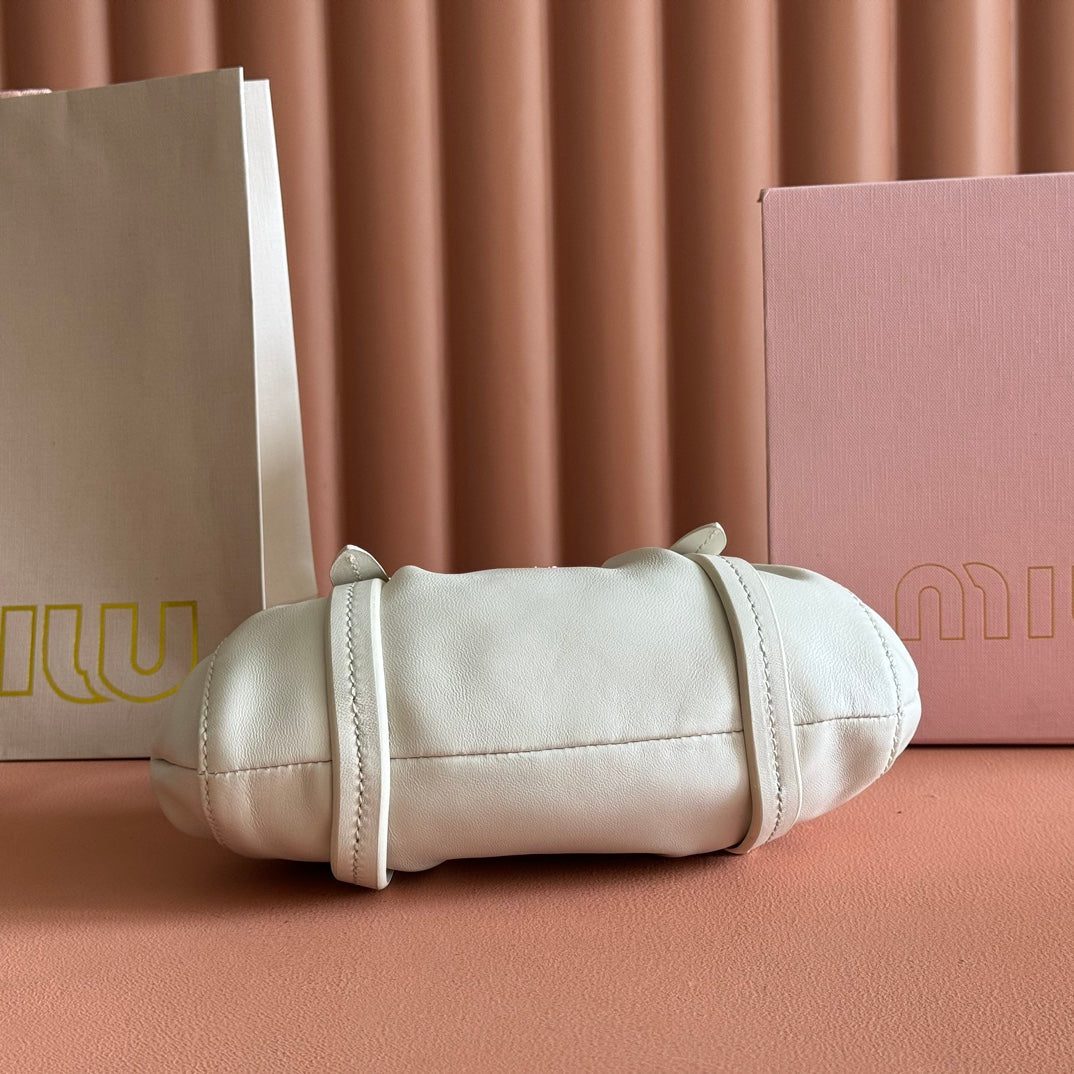 Miu Miu 26S Joie Hand Bag 22 in White Shiny Lambskin Gold Hardware