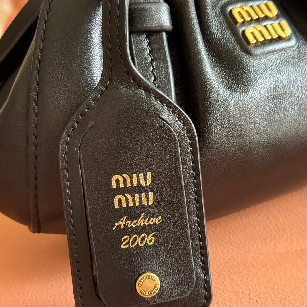 Miu Miu 26S Joie Hand Bag 22 in Black Shiny Lambskin Gold Hardware