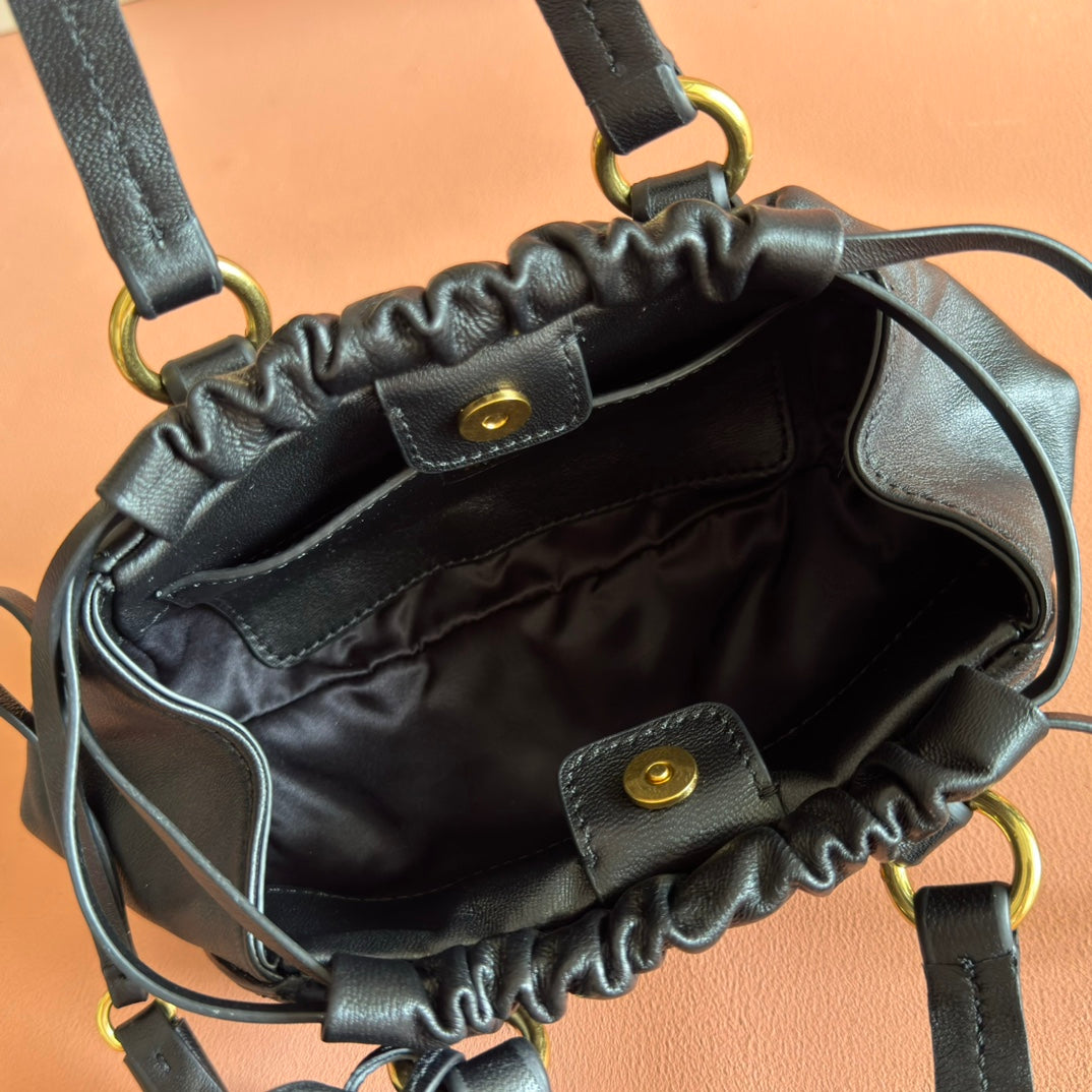 Miu Miu 26S Joie Hand Bag 22 in Black Shiny Lambskin Gold Hardware