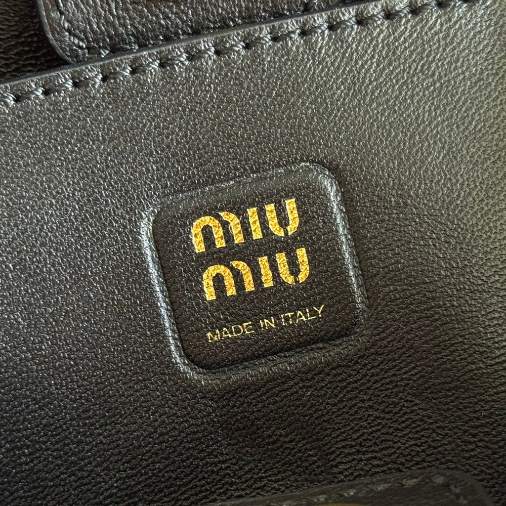Miu Miu 26S Joie Hand Bag 22 in Black Shiny Lambskin Gold Hardware