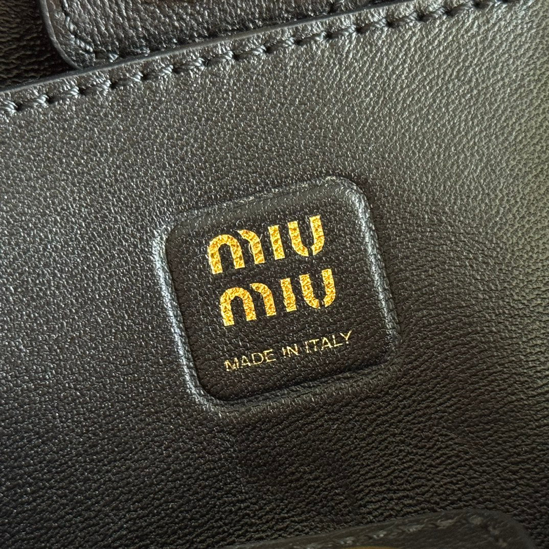 Miu Miu 26S Joie Hand Bag 22 in Black Shiny Lambskin Gold Hardware