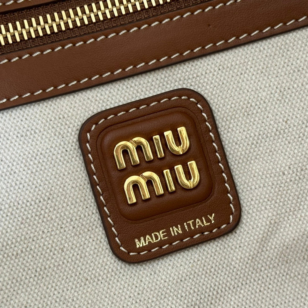 Miu Miu 25S Beau Bag 34 Dark Blue and Ivory in Canvas and Calfskin